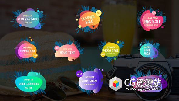 FCPX模板-时尚多彩促销文字标题标签动画 Summer Sale Titles