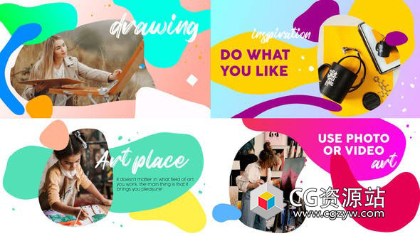 FCPX模板-多彩时尚卡通流体包装视频片头 Drawing Slideshow