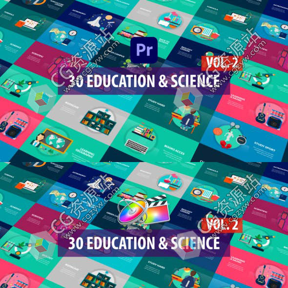 PR模板+FCPX插件-30组MG动画场景教育科学视频解说演示信息图表介绍模板