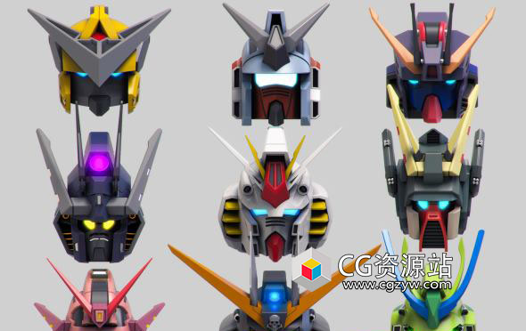 高达风格机器人头部3D模型 MAX/FBX/OBJ格式