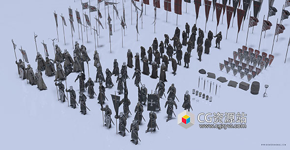 中世纪逼真城堡军队武器元素3D模型 Blend/FBX/OBJ格式-图片1