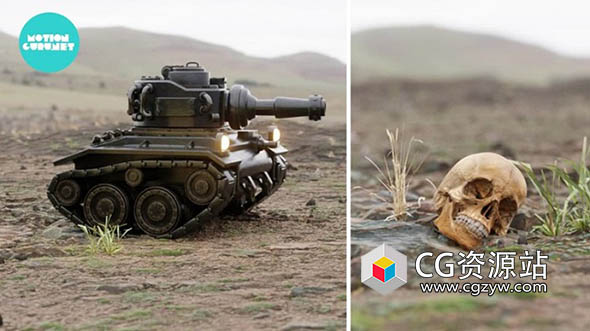 Blender 2.93 中制作坦克机器建模设置动画教程+中英文字幕