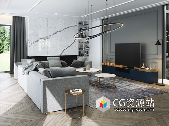 C4D Octane Render室内客厅场景3D模型04-图片1