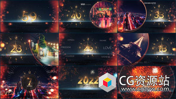AE模板-大气时钟倒计时2022新年快乐开场片头 New Year Countdown 2022