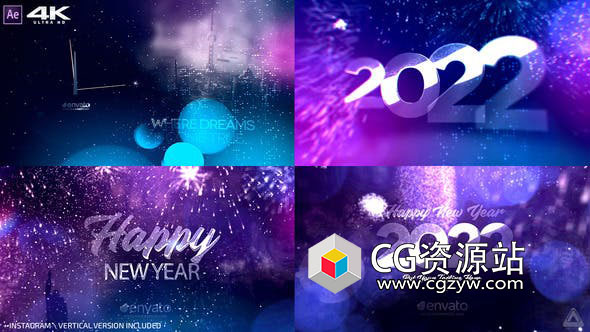 AE模板-2022新年倒计时文字图片粒子片头 New Year Countdown 2022