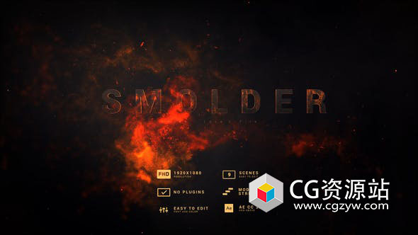 AE模板-动作大片火焰粒子文字宣传片头 Smolder Fire Titles