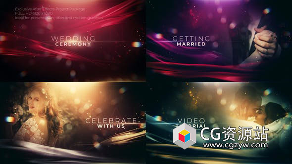 AE模板-婚礼标题开场绸带飘动背景文字片头 The Wedding Ceremony Titles