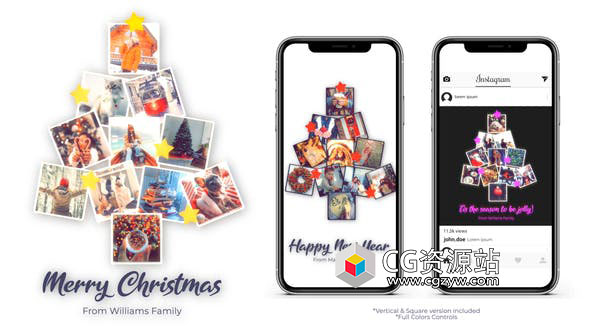 FCPX模板-圣诞节新年照片相册汇聚圣诞树片头 Christmas Tree Opener