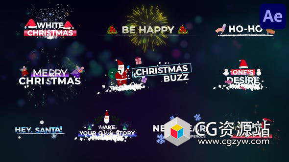 AE模板-4K圣诞卡通多彩烟花文字标题动画 Christmas Titles