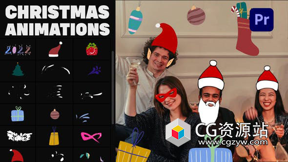 PR模板-30组卡通圣诞面具图标贴纸动画预设