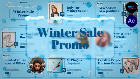 AE模板-10个独特场景圣诞新年商品折扣优惠宣传片头 Winter Sale Promo