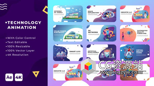 AE模板-10组科技城市景观人工智能通信MG动画场景 Technology Animation