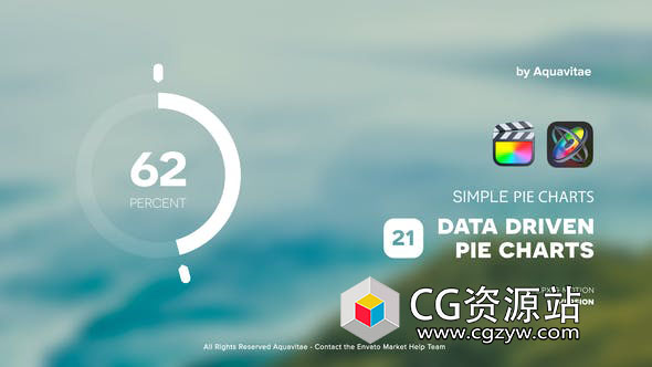 FCPX插件-21个简单饼图数据图形进度读取图示意动画