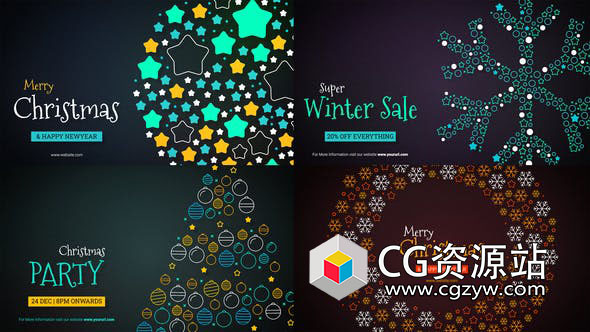 AE模板-8组圣诞快乐祝福多彩图形元素文字标题动画 Merry Christmas Text Reveal