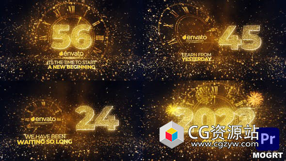 PR模板-新年倒计时发光粒子片头动画 New Year Countdown 2022