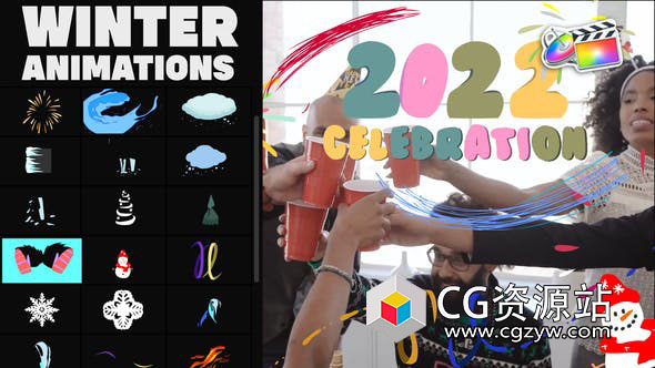 FCPX插件-25种手绘卡通多彩图形圣诞节快乐动画 Christmas Winter Animations