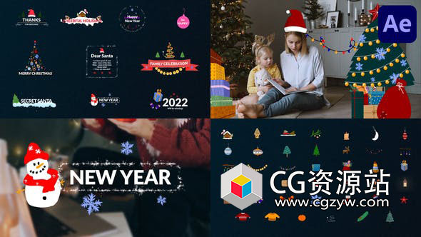 AE模板-多彩手绘卡通贴纸圣诞节标题动画 Christmas Titles And Animations