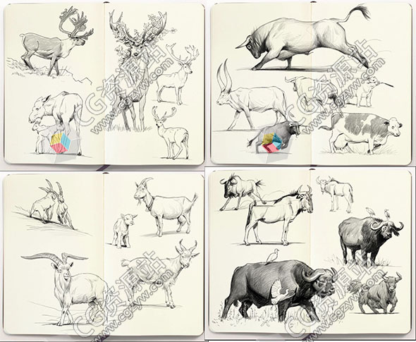 PS铅笔风格动物绘画笔刷预设abr格式+视频教程-图片1
