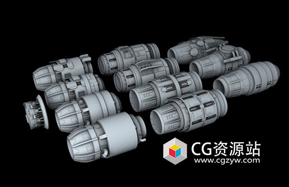 12组船舶飞船发动机引擎3D模型