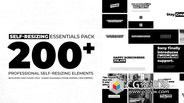 AE模板-200组自适应边框文字标题指示线字幕条动画