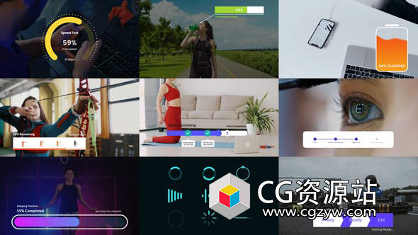 AE模板-30种4K进度条加载信息图表步骤动画