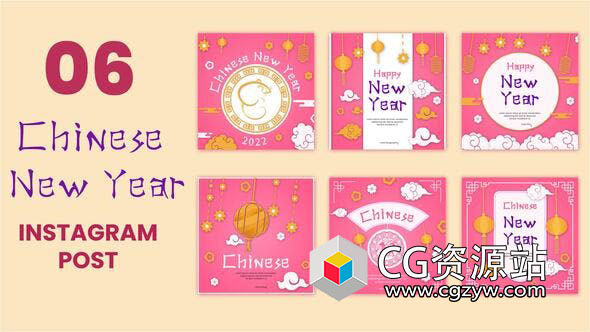 AE模板-中国风农历新年社交媒体方形包装动画