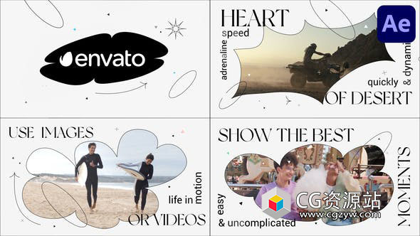 AE模板-时尚幻灯片线条边框遮罩视频包装片头 Trendy Slideshow