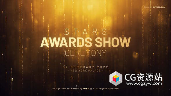 AE模板-优雅时尚金色粒子颁奖典礼人物文字标题开场片头 Awards Opener