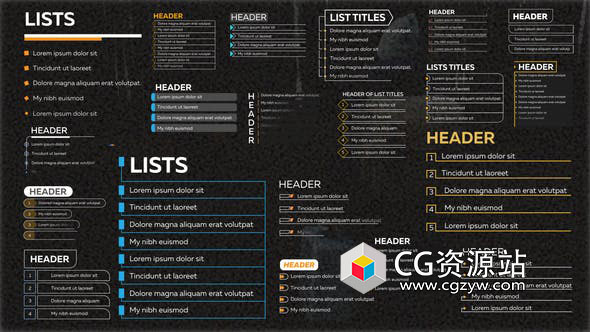 AE模板-20个简单文字标题排版列表标题动画 List Titles