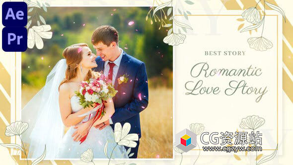 AE+PR模板-浪漫婚礼幻灯片照片相册片头展示