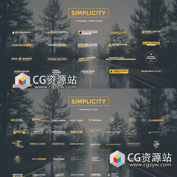AE模板-60组文字标题排版字幕条动画 38 Minimal Titles
