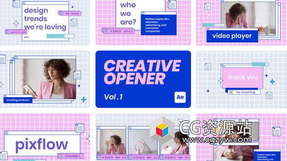 AE模板-复古未来派社交媒体广告视频开场 Creative Opener Vol 01