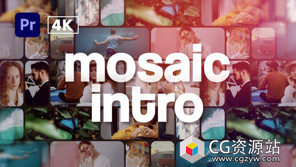 PR模板-大标题多张照片拼贴相册片头 Mosaic Multi Photo Intro