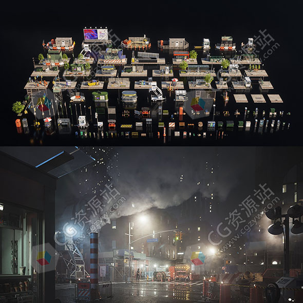 现代城市街道公共设施物品3D模型 (C4D/MAX/FBX/OBJ/Maya/Blender/Houdini/Unity/Unreal格式)-图片1