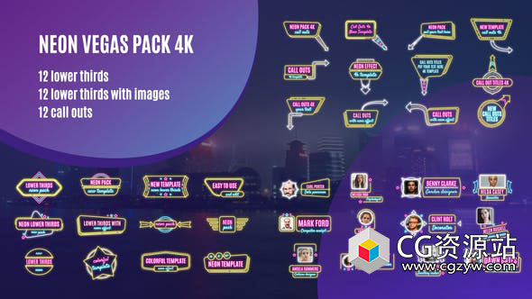 AE模板-36组4K霓虹灯标牌文字标题动画