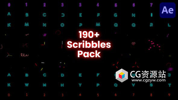 AE模板-190组霓虹风格涂鸦图形字母动画 Scribble & Alphabet Pack