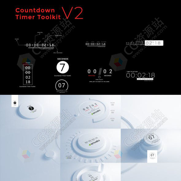 AE/PR模板-4套数字字幕播放读秒时间倒计时工具包1-4