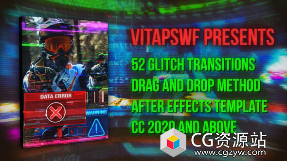 AE模板-52组拖放故障视频转场 52 Drag and Drop Glitch Transitions