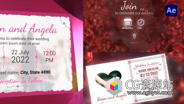 AE模板-情人节婚礼请柬包 Wedding Invitations Pack