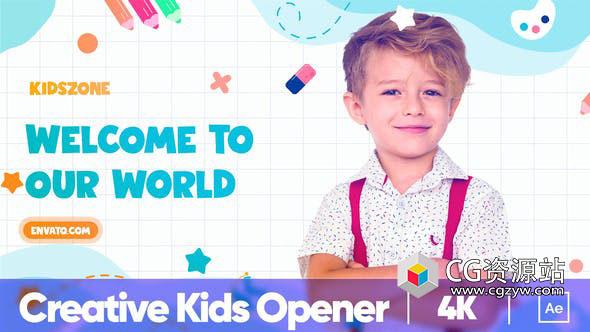 AE模板-创意多彩图形儿童照片视频包装开场片头 Creative Kids Opener