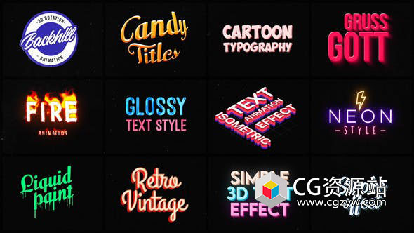 AE模板-12组三维文字标题动画预设 Animated Motion Titles