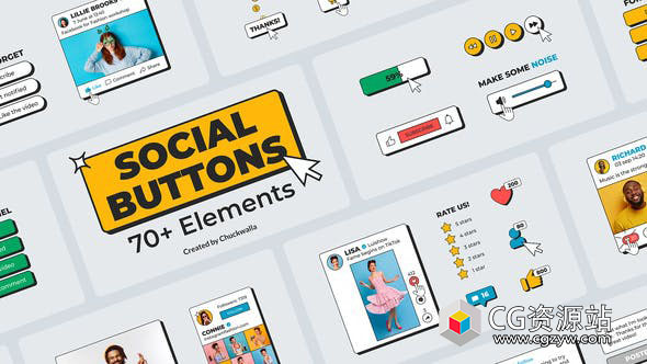 AE模板-70个创意社交媒体按钮包关注点赞订阅展示动画 Social Media Buttons Pack