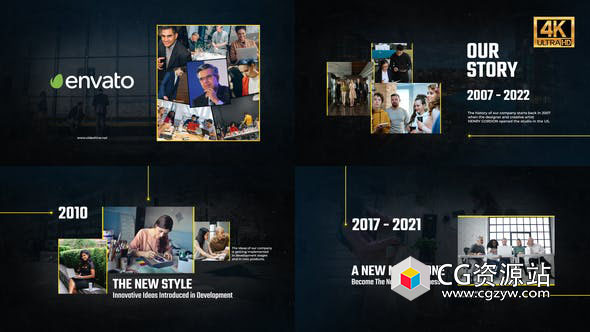 AE模板-多屏公司历史视频时间线片头 Modern Timeline Story