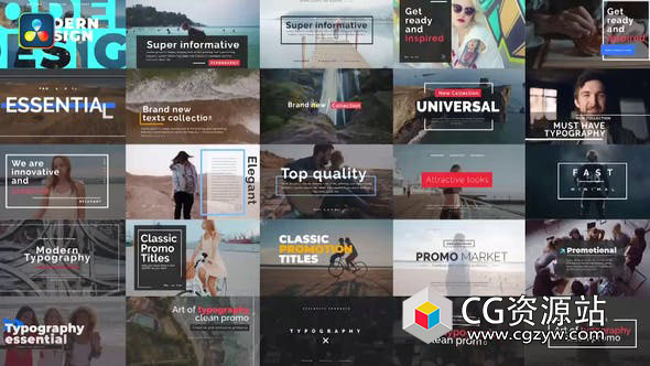达芬奇模板-30组简洁经典文字标题排版动画 Essential Titles V.2