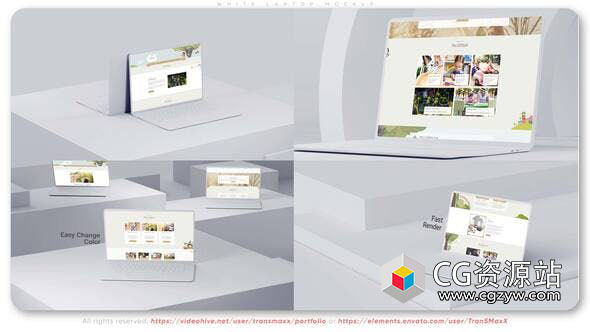 AE模板-白色风格笔记本电脑样机视频宣传 White Laptop Mockup