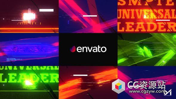 AE模板-多彩毛刺笔刷快速标志logo动画 Glitch Brushstroke Intro V2