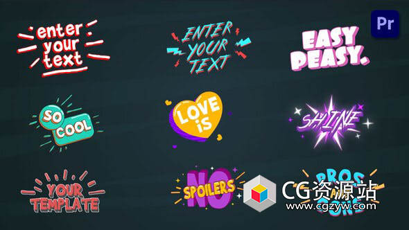 PR模板-9组卡通文字标题动画 Cartoon Titles