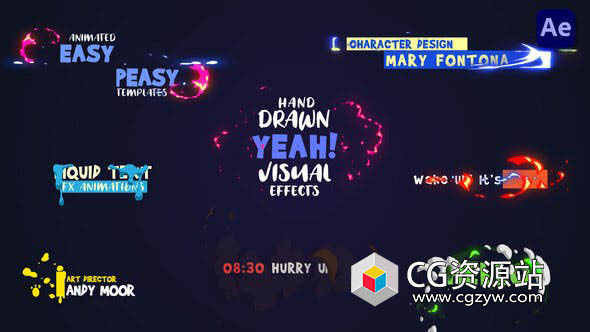 AE模板-8组卡通多彩图形爆炸文字标题动画 Cartoon Titles & Lower thirds