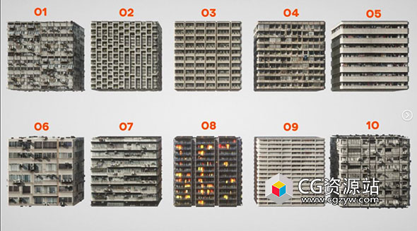 公寓楼建筑外立面表面PBR材质纹理贴图素材-图片1