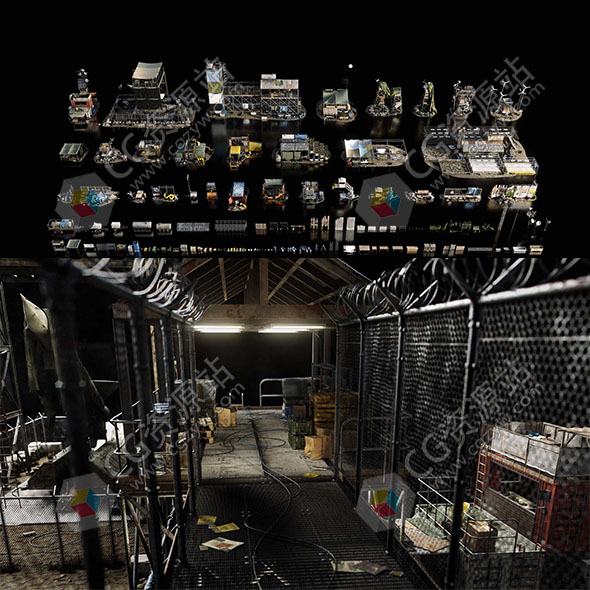 隔离区铁丝网工地设施3D模型 FBX/OBJ/Blender/Houdini/Unreal格式-图片1